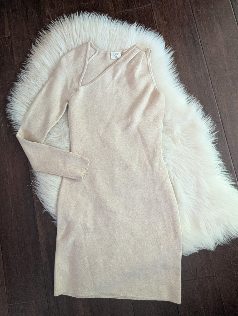 Abercrombie & Fitch One-shoulder Metallic Mini Bodycon Sweater Gold XSP